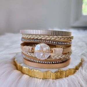 New Ryze Women's Vegan Leather Wrap with Faux Pearl Bracelet